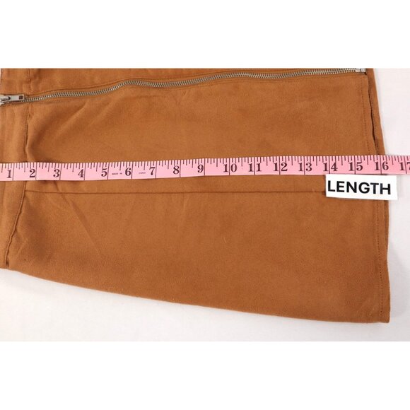 Forever 21 Women's suede A-Line Mini Skirt with Front Zipper Size Large Brown - Picture 9 of 11